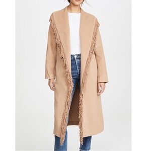 Line & Dot Tan Fringe Long Coat Size Small
